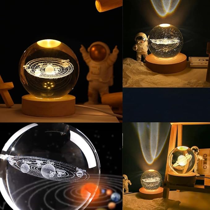 Crystal Ball Night Light Glowing Planet Galaxy  3d Moon Table Lamp Usb (random Design)