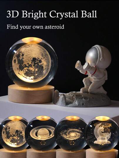 Crystal Ball Night Light Glowing Planet Galaxy  3d Moon Table Lamp Usb (random Design)