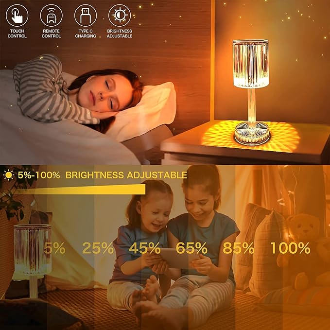 RGB Crystal Table Lamp,Diamond Lamp Multi-Color Remote Control,Touch Dimmable Table Light,USB Charging Romantic Acrylic LED Night Light Modern Home Decoration (Acrylic)