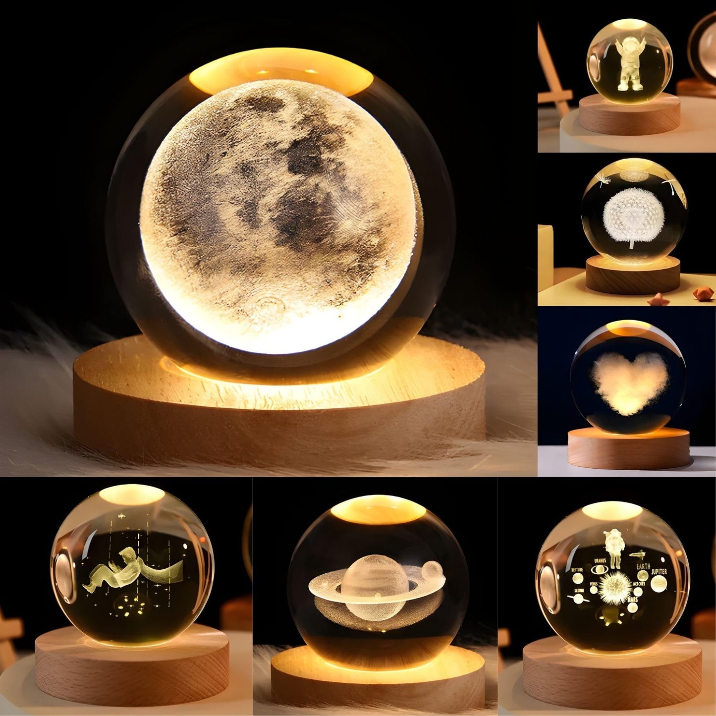 Crystal Ball Night Light Glowing Planet Galaxy  3d Moon Table Lamp Usb (random Design)