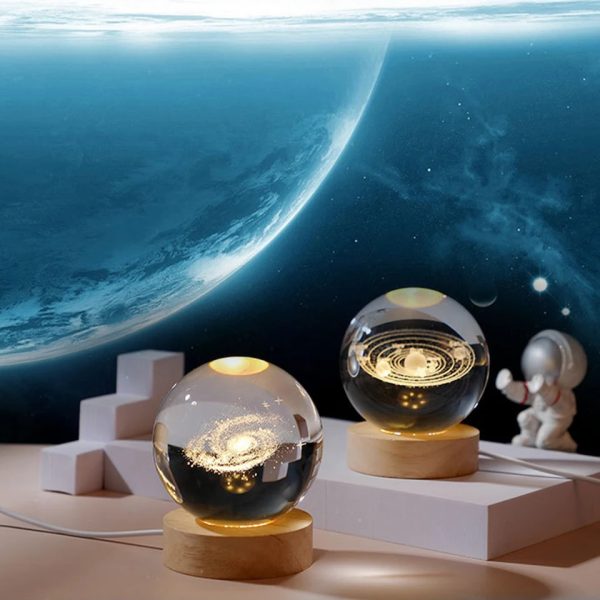 Crystal Ball Night Light Glowing Planet Galaxy  3d Moon Table Lamp Usb (random Design)