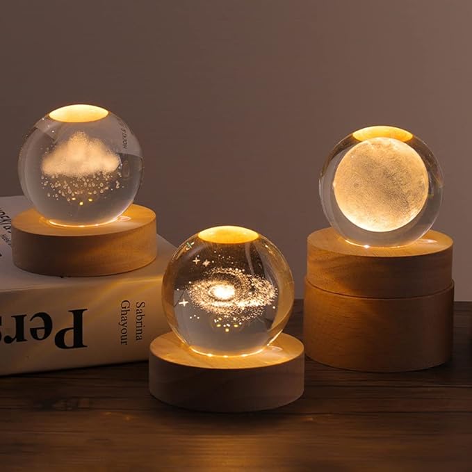 Crystal Ball Night Light Glowing Planet Galaxy  3d Moon Table Lamp Usb (random Design)