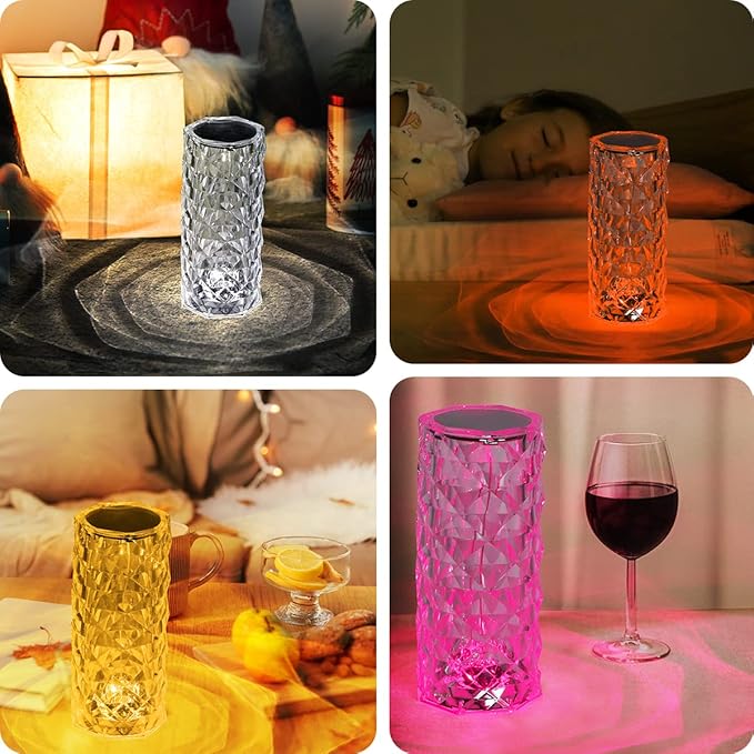 Touch Control Crystal Table Lamp,16 Color Changing Diamond Bedside Lamp,USB Charging Acrylic Crystal Lamp,LED Night Light Crystal Diamond Table Lamp,Bedroom,Living Room,Office Decoration