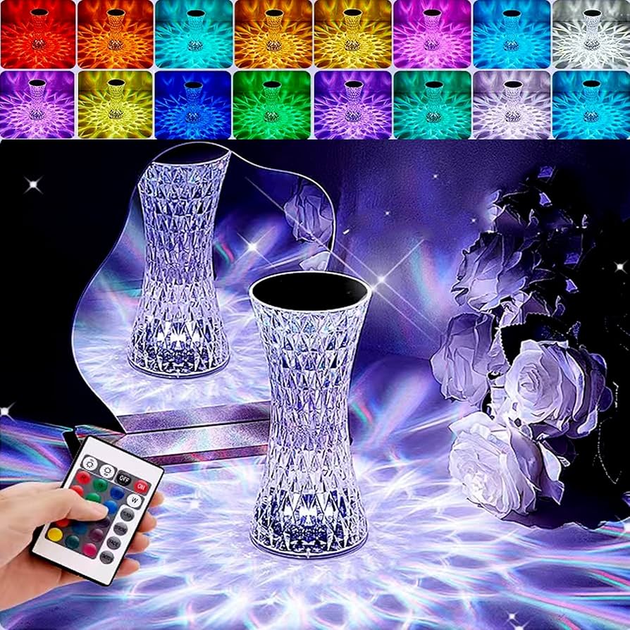 Touch Control Crystal Table Lamp,16 Color Changing Diamond Bedside Lamp,USB Charging Acrylic Crystal Lamp,LED Night Light Crystal Diamond Table Lamp,Bedroom,Living Room,Office Decoration