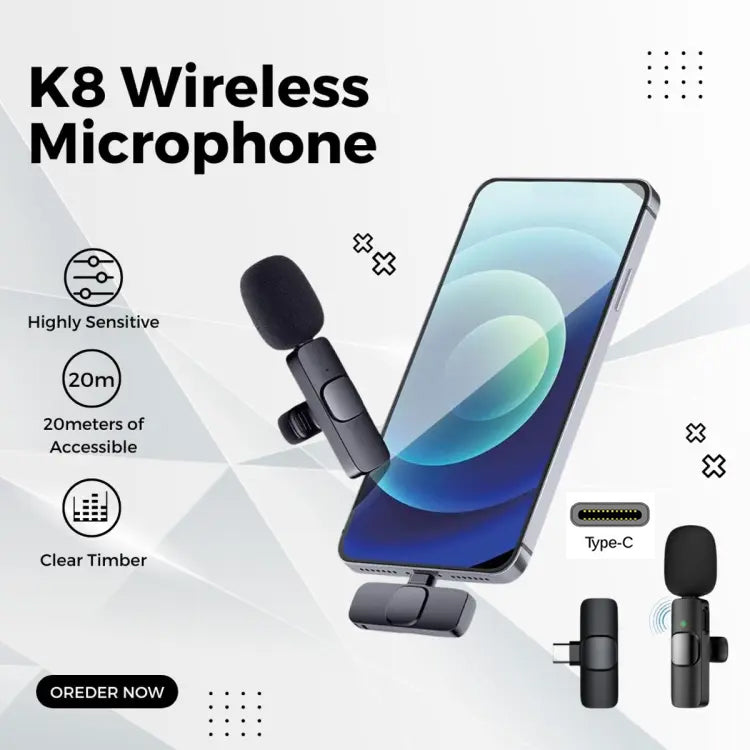 K8 Collar Wireless Microphone Android & Type C Supported